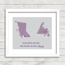 Load image into Gallery viewer, Family Love Map - Mom &amp; Dad - Daughter - Two Provinces, One Print - Vancouver, BC - St. John&#39;s, Newfoundland - Canadian Family - East Coast
