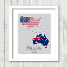 Load image into Gallery viewer, International Love Map - Two Countries, One Print - Salem, Oregon, USA - Melbourne, VIC, Australia - American - Aussie -Christmas Gift-Covid
