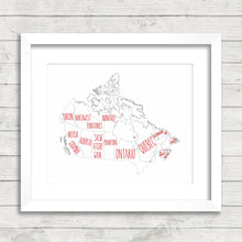 Load image into Gallery viewer, Canadian Provinces Map - All Provinces Named - Oh Canada - Travel Abroad - Educational - Office Print - Map of Canada- Typography - Canadian
