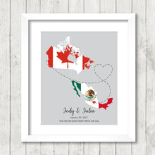 Load image into Gallery viewer, International Love Map - Two Countries, One Print - Vancouver, BC, Canada - Mexico City / Ciudad de México - Mexican - Canadian
