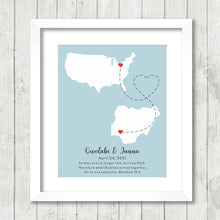 Load image into Gallery viewer, International Love Map - Two Countries, One Print - Cleveland, Ohio, USA - Ondo, Nigeria, Africa - New Beginnings - African Roots
