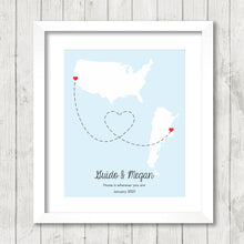 Load image into Gallery viewer, International Love Map - Two Countries, One Print - San Francisco, California, USA - Buenos Aires, Argentina - Christmas Gift -
