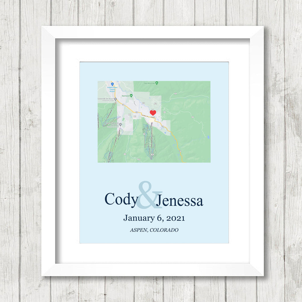 Colorado State Map - Aspen, Colorado - CO State Map - Denver - Outdoorsy Couple - Skiing Couple - Paper Anniversary - Any State Avail.