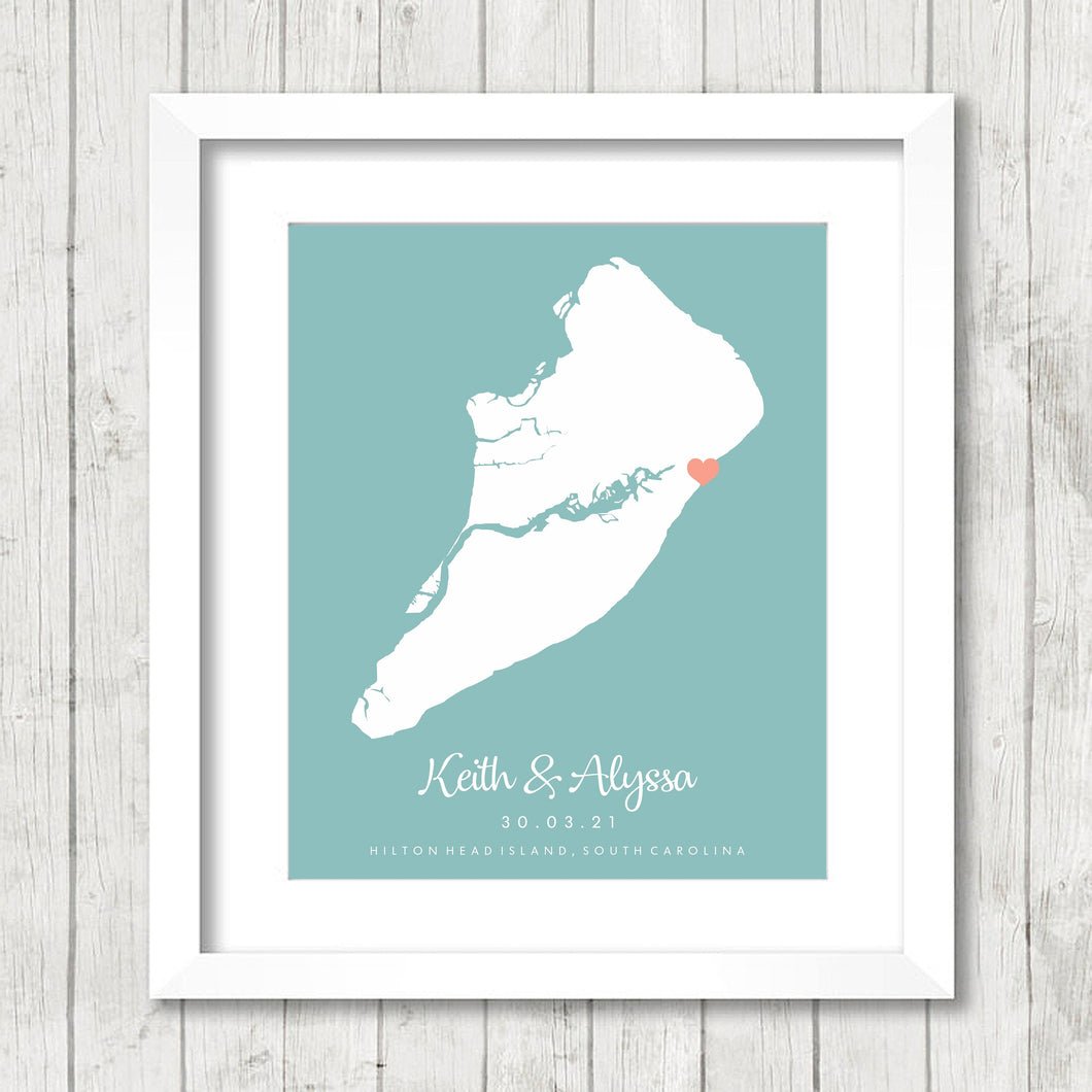 Hilton Head Island, South Carolina Map - Shipyard Plantation - Harbour Town - Wexford Plantation - Atlantic Ocean - Personalized Gift