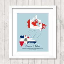 Load image into Gallery viewer, International Love Map - Two Countries, One Print - Ottawa, Ontario, Canada - Puerto Plata, Dominican Republic - Dominican - Canadian
