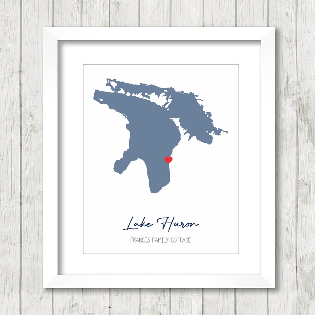 Lake Huron, Ontario & Michigan - Great Lake Map - Tobermory - Summer Home - Lake House - Living the Simple Life - Any Lake Available