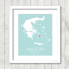 Load image into Gallery viewer, Greece Map - Paros, Greece - Athens - Santorini - Mykonos - Greek Wedding - Mediterranean - Aegean Sea - Engagement Gift - Newlyweds
