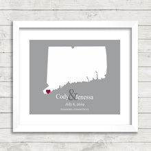 Load image into Gallery viewer, Connecticut Map - Stamford, Connecticut - Paper Anniversary - The Elm City - Long Island Sound - New England - Engagement &amp; Anniversary
