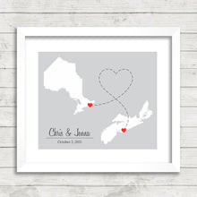 Load image into Gallery viewer, Canadian Provinces Love Map - Two Provinces, One Print - Halifax, Nova Scotia - Kingston, Ontario - Canadian Family Map - East Coast
