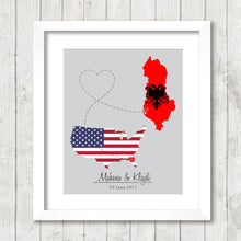 Load image into Gallery viewer, International Love Map - Two Countries, One Print - Gainesville, Florida, USA - Vlorë, Albania - Albanian - American - Albania Flag
