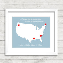 Load image into Gallery viewer, USA Family Map - Mother &amp; Children Map - Long Distance - Mother&#39;s Day - Gifts for Mom - Mother&#39;s Love Quote - Personalized Map Gift
