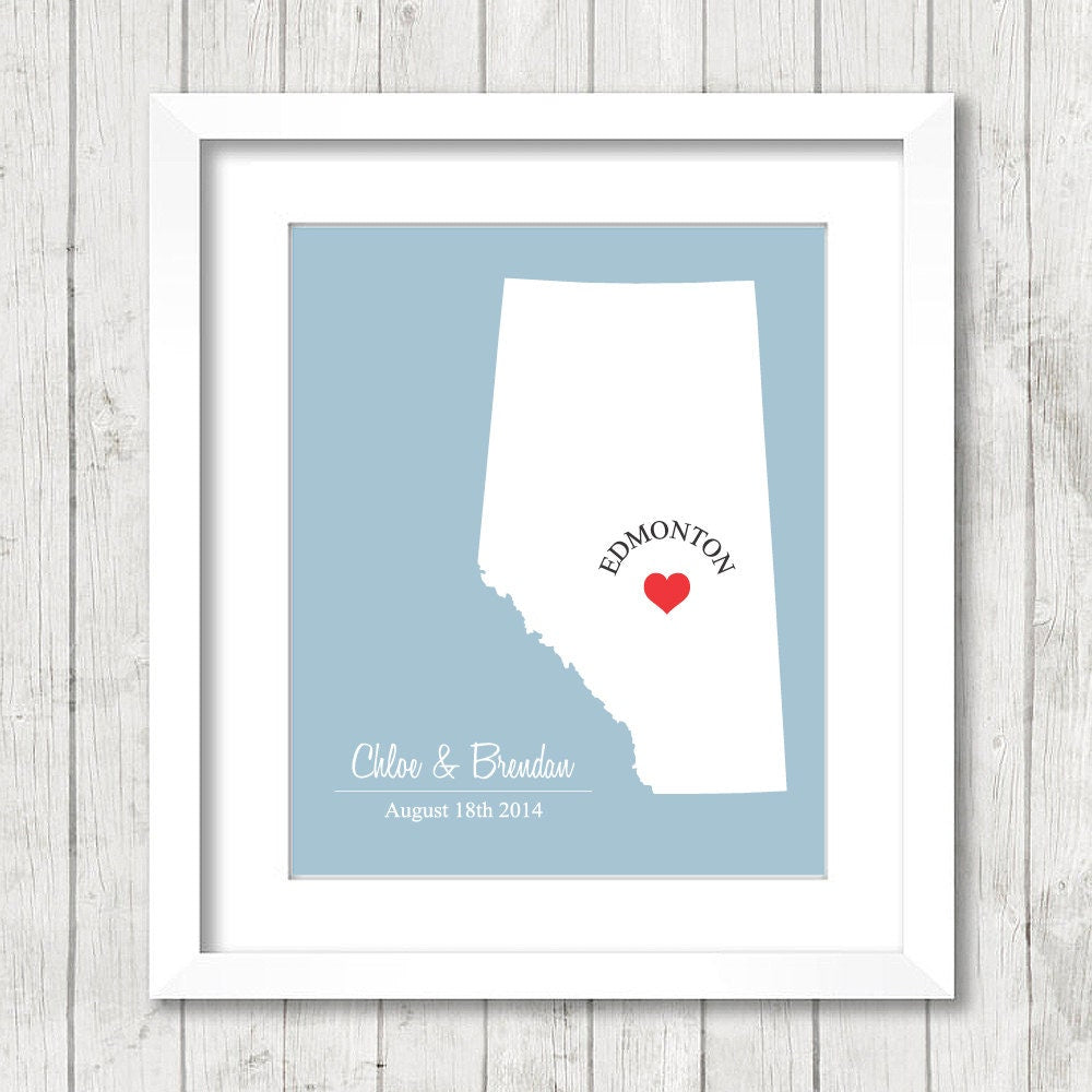 Alberta Love Map - Edmonton, Alberta - Canada - Western - Canadian Love - Newlyweds - Same Sex - Gay Wedding - Wedding Gift - Wall Art