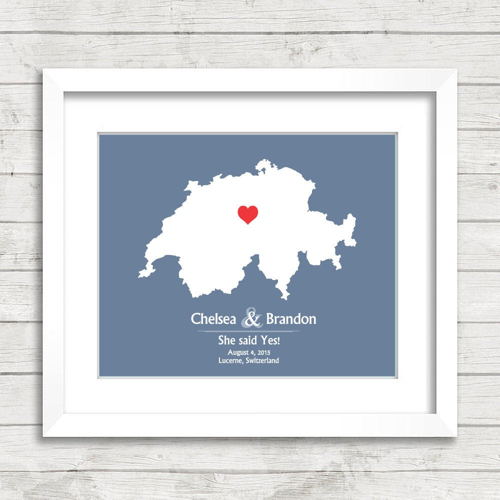 Switzerland Wedding Map - Lucerne, Switzerland - Love Map - European - Destination Wedding - Engagement & Anniversary - Newlyweds