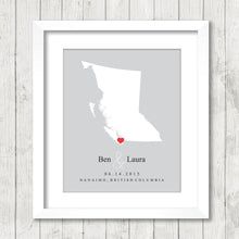 Load image into Gallery viewer, British Columbia Love Map - Nanaimo, BC - Canada - Canadian Love - Newlyweds - West Coast Canada - Wedding Gift - Wall Art
