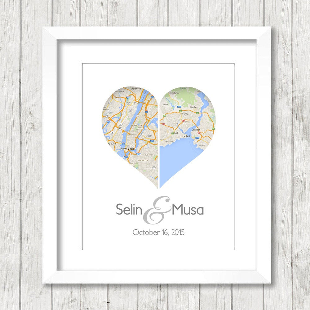 International Heart Love Maps - New York City, New York - Istanbul, Turkey - Two Countries, One Print - Long Distance Love