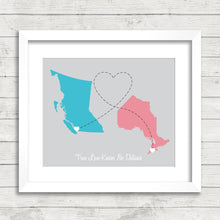 Load image into Gallery viewer, Canada Love Map - Vancouver, British Columbia - London, Ontario - Two Provinces, One Print -Any Provinces Available-Long Distance Love
